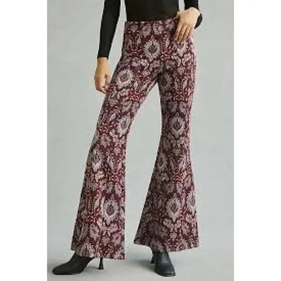 By Anthropologie Damask Jacquard Flare Pants - Picture 1 of 5